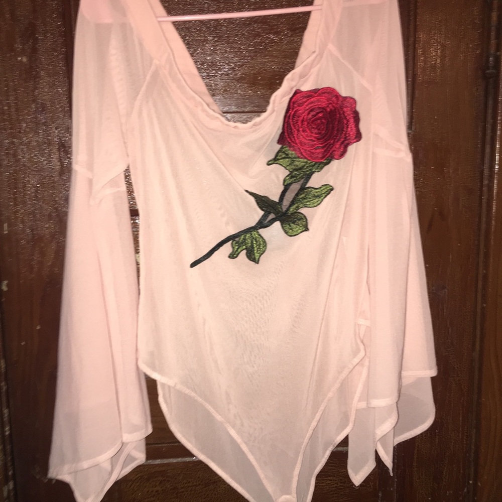 Forever21 sheer floral rose appliqué bodysuit